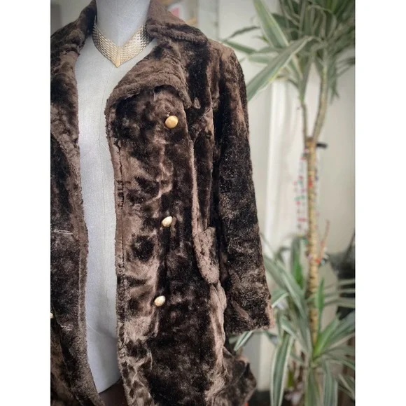 VTG 1960 / 1970 | S | Classic Mod Double-Breasted Faux Fur Glamour Long Coat - Picture 3 of 17